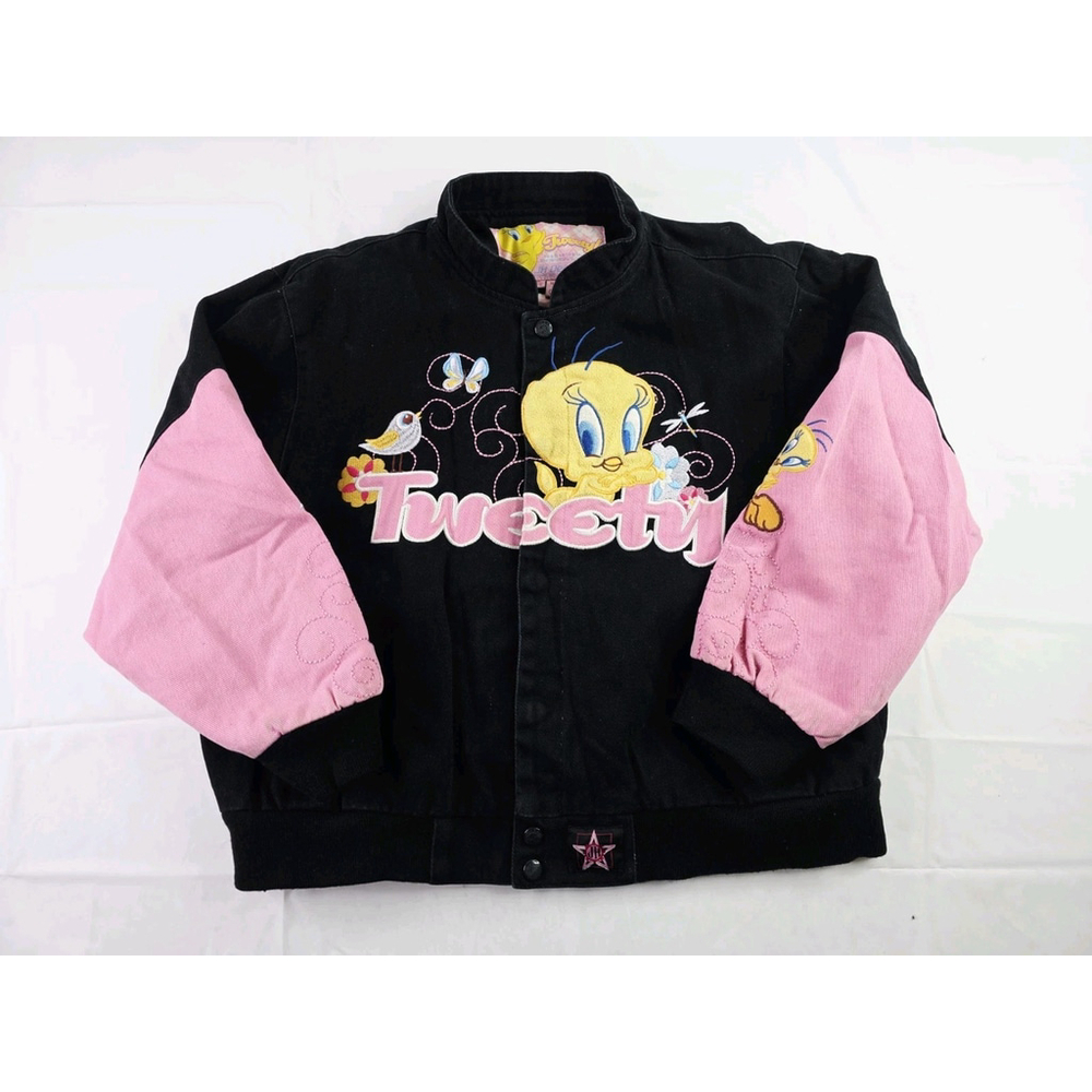 Rare Vintage 90's J.H. Design Tweety Bird Bomber Jacket Black/Multi Sz Youth XL